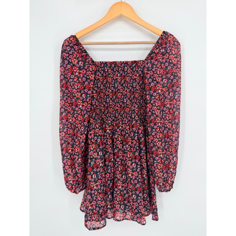 Mi Ami Francesca's Floral Smocked Mini Dress M Red Black Cottagecore Coquette - Picture 2 of 9